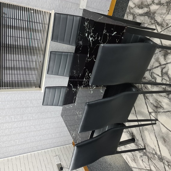 Black Marble Effect Dining Table and 6 Chairs Set