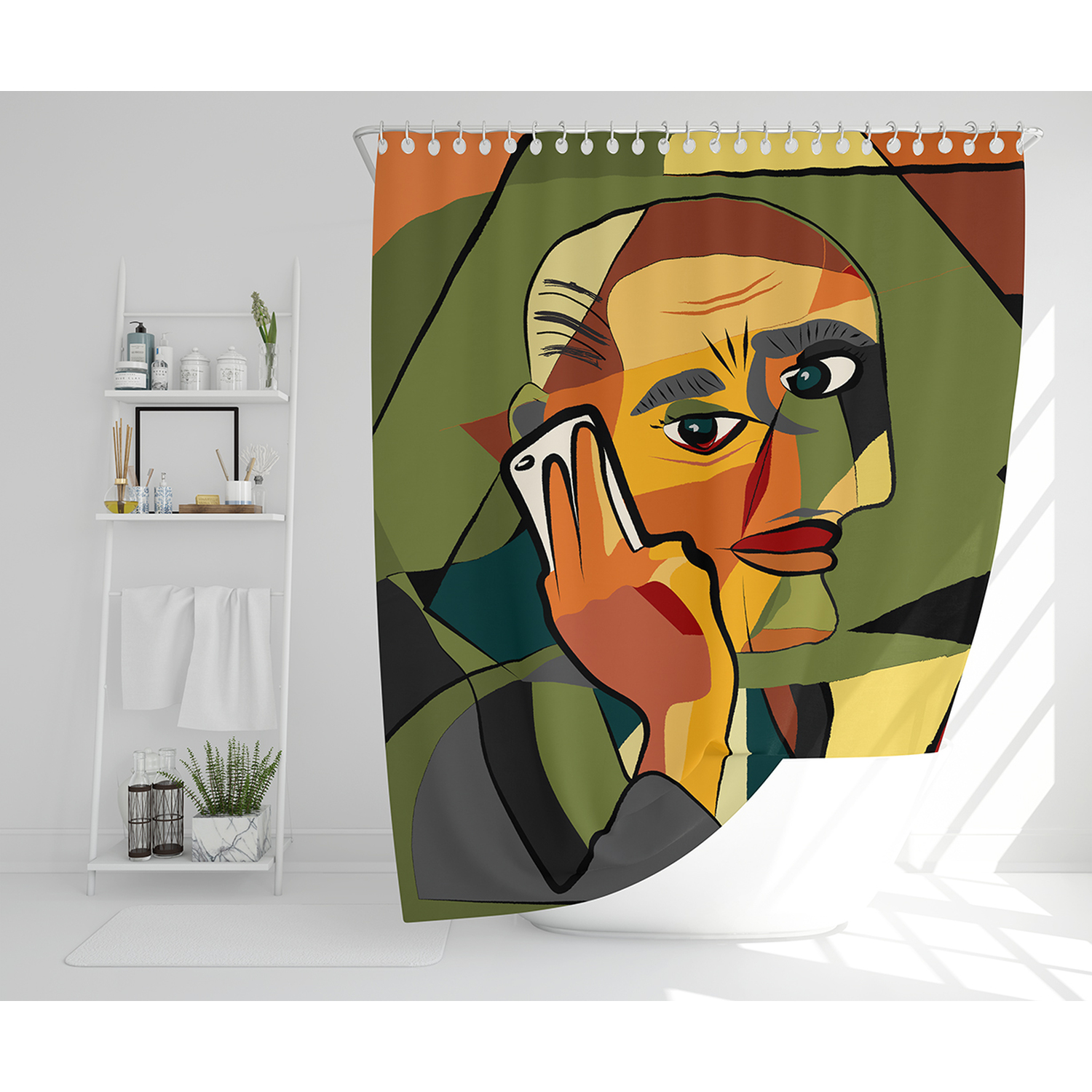 Abstract Floral Collages Landscape Scenes Shower Curtain - Green