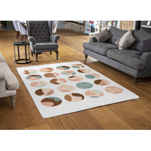 Round Texture And Floral Icons In Pastel Colours Designer Rug
