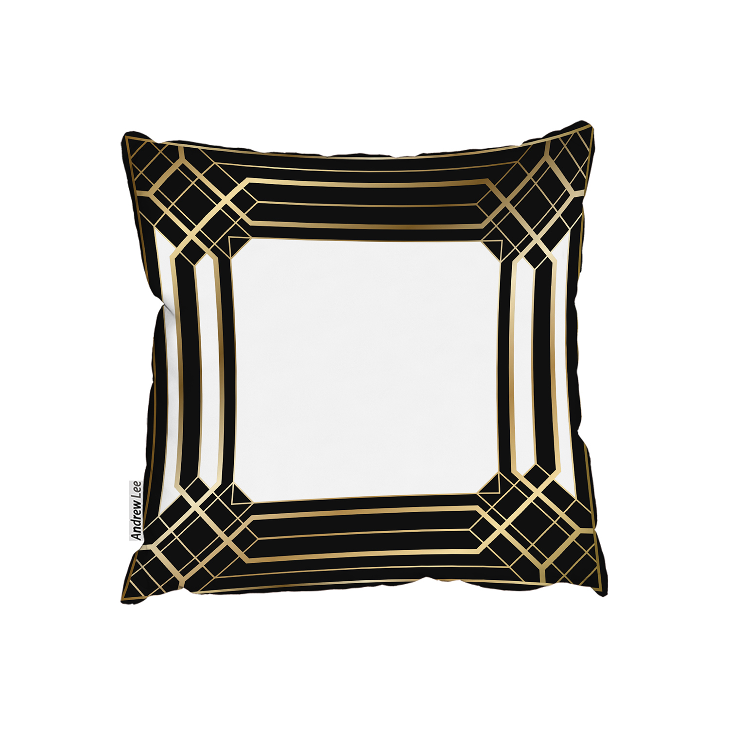 Art Deco Black Frame Cushion - Yellow / 60cm