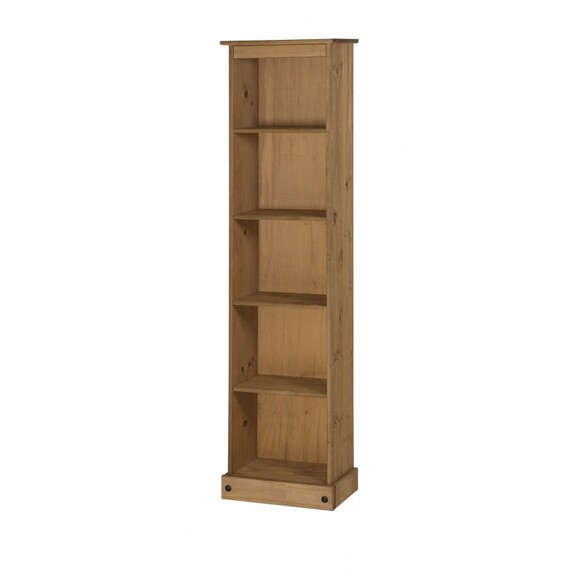 Corona Narrow Tall Bookcase Solid Wood Pine Wooden Slim Shelves