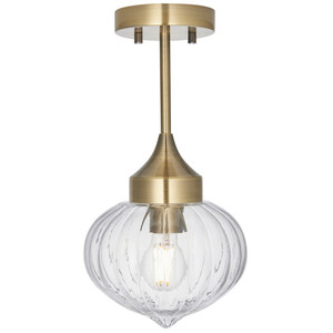 Addington Classic Semi Flush Light Polished Nickel, Clear Ribbed Glass Shade