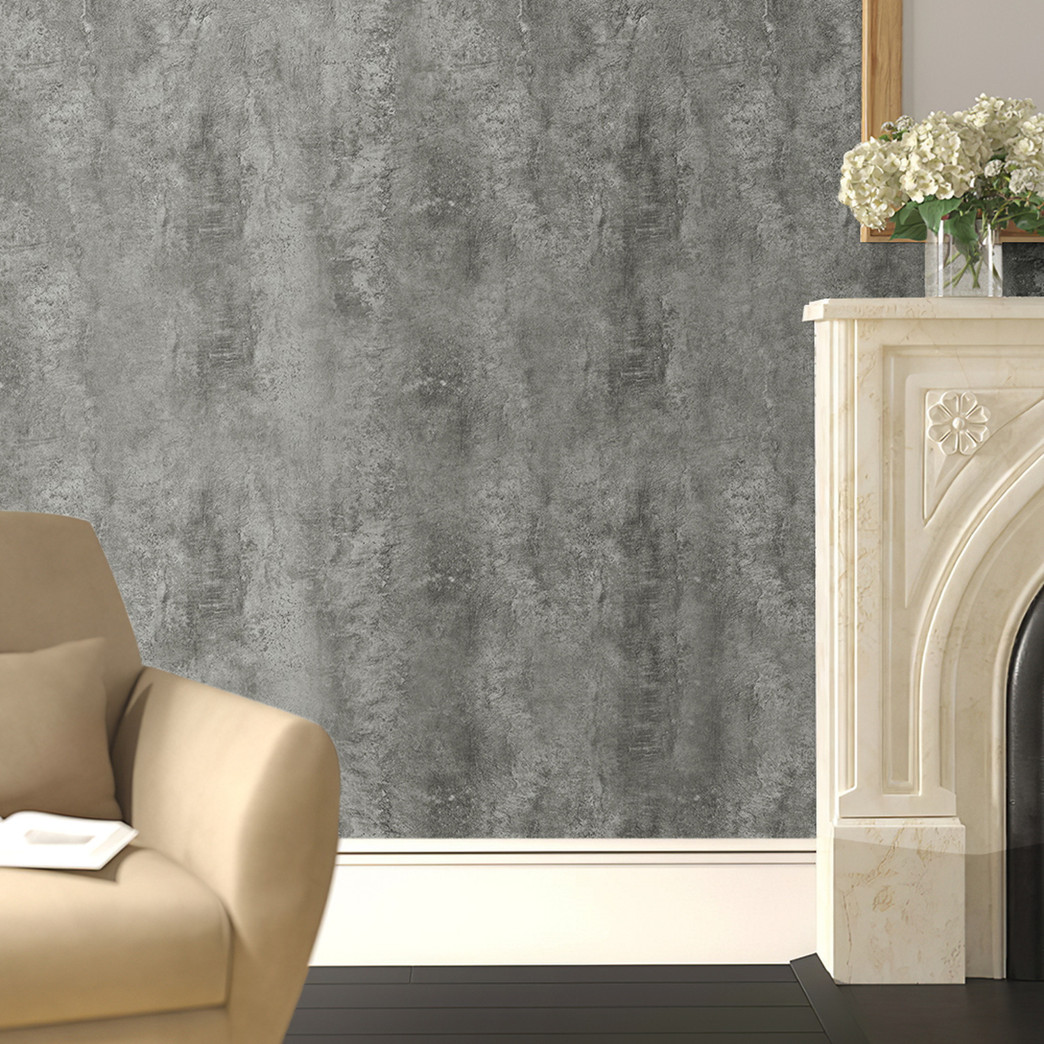 Livingandhome Grey Cement Pvc Wallpaper - Dark Grey