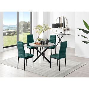 Green Novara Grey Concrete Black Leg Round Dining Table 4 Milan Black Leg Chairs shot 3520540