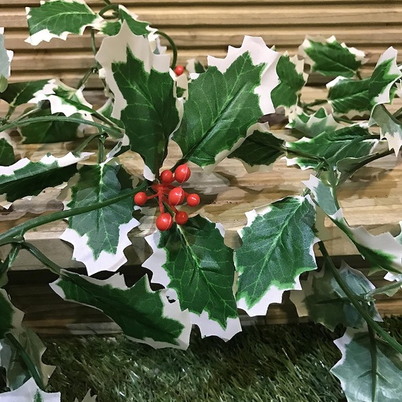 Artificial Christmas Holly Garland with Red Berries