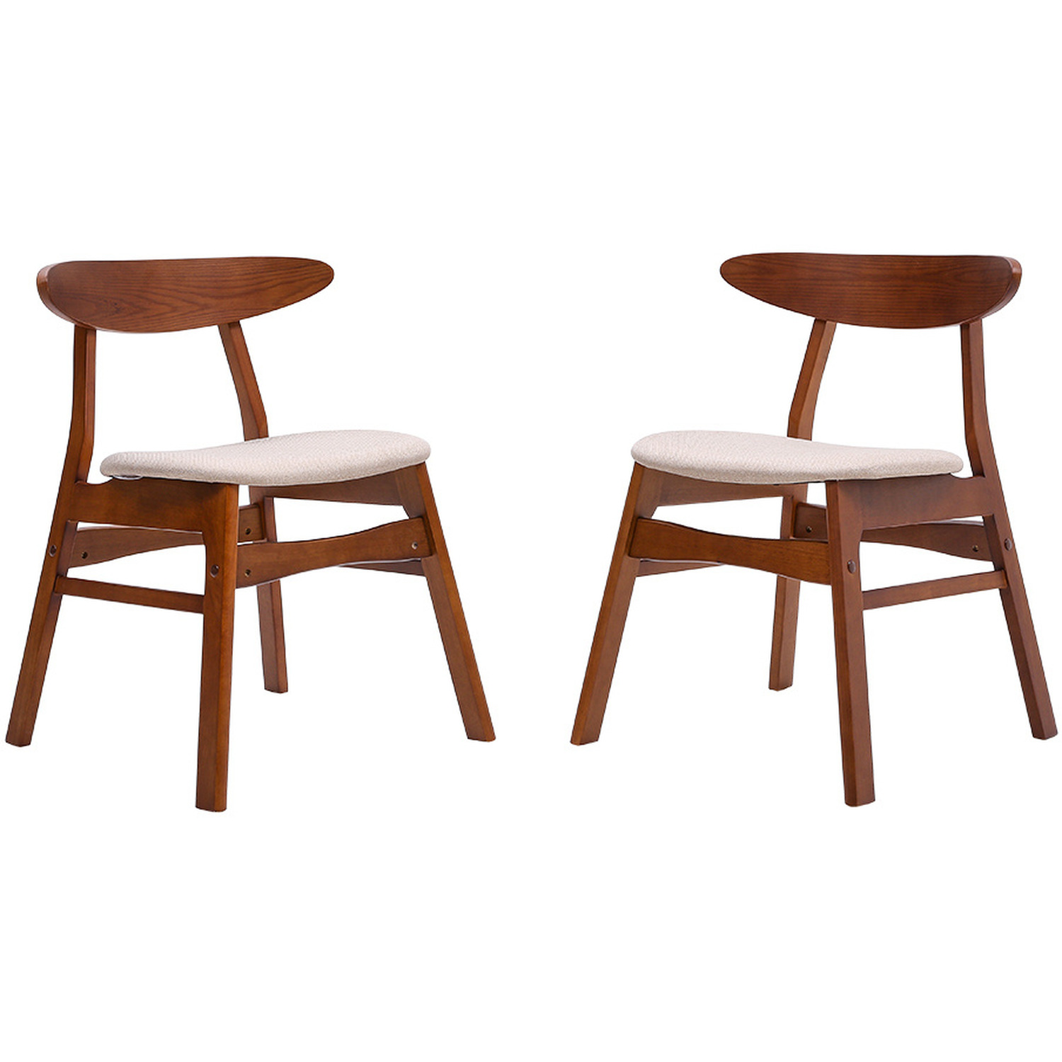 Set Of 2 Elegant Wooden Frame Linen Paded Dining Chair - Beige