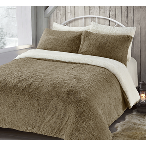 Alaska Taupe Thermal Plush Fluffy Faux Fur Duvet Set
