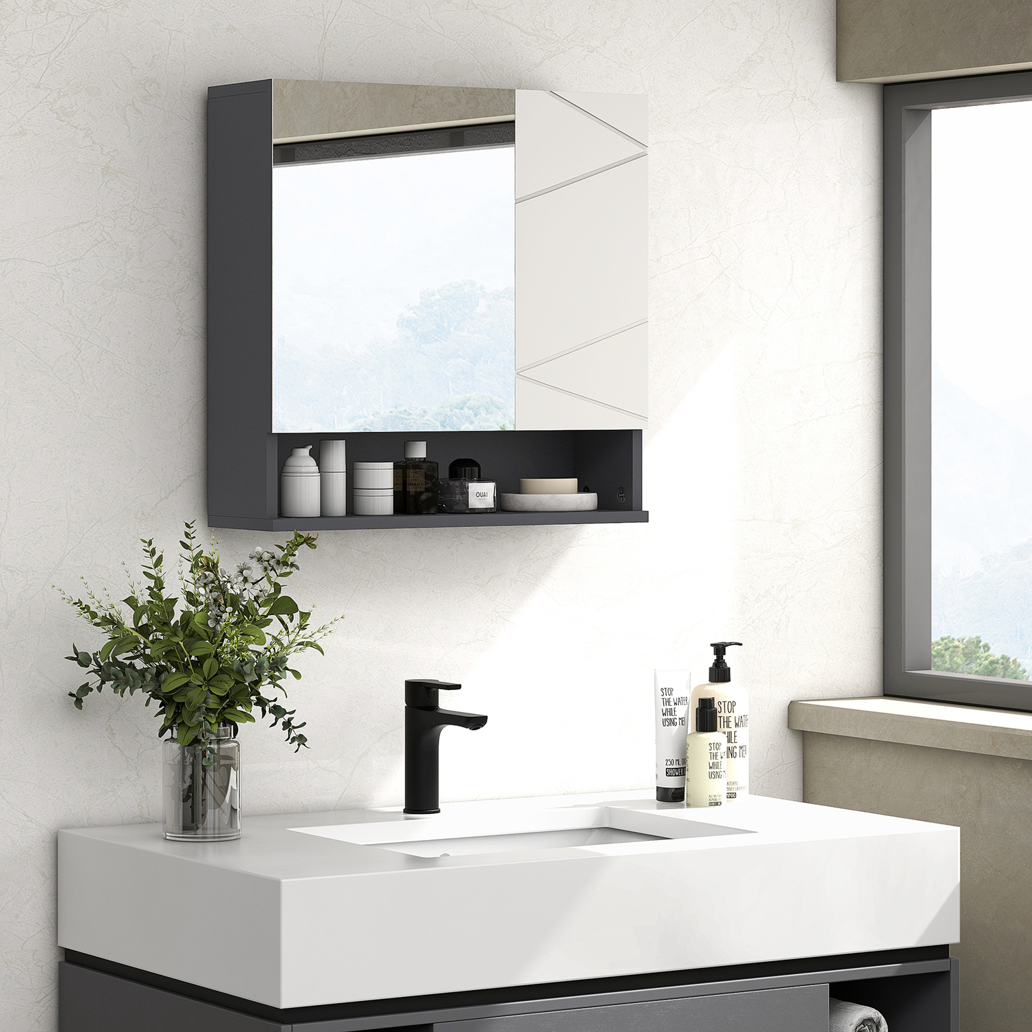 Kleankin LED Bathroom Mirror Cabinet White 70x90x15cm With Adjustable Shelf