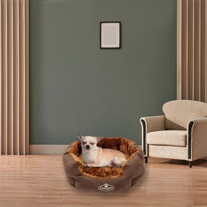 Deluxe Faux Fur Dog Bed in Chocolate Brown