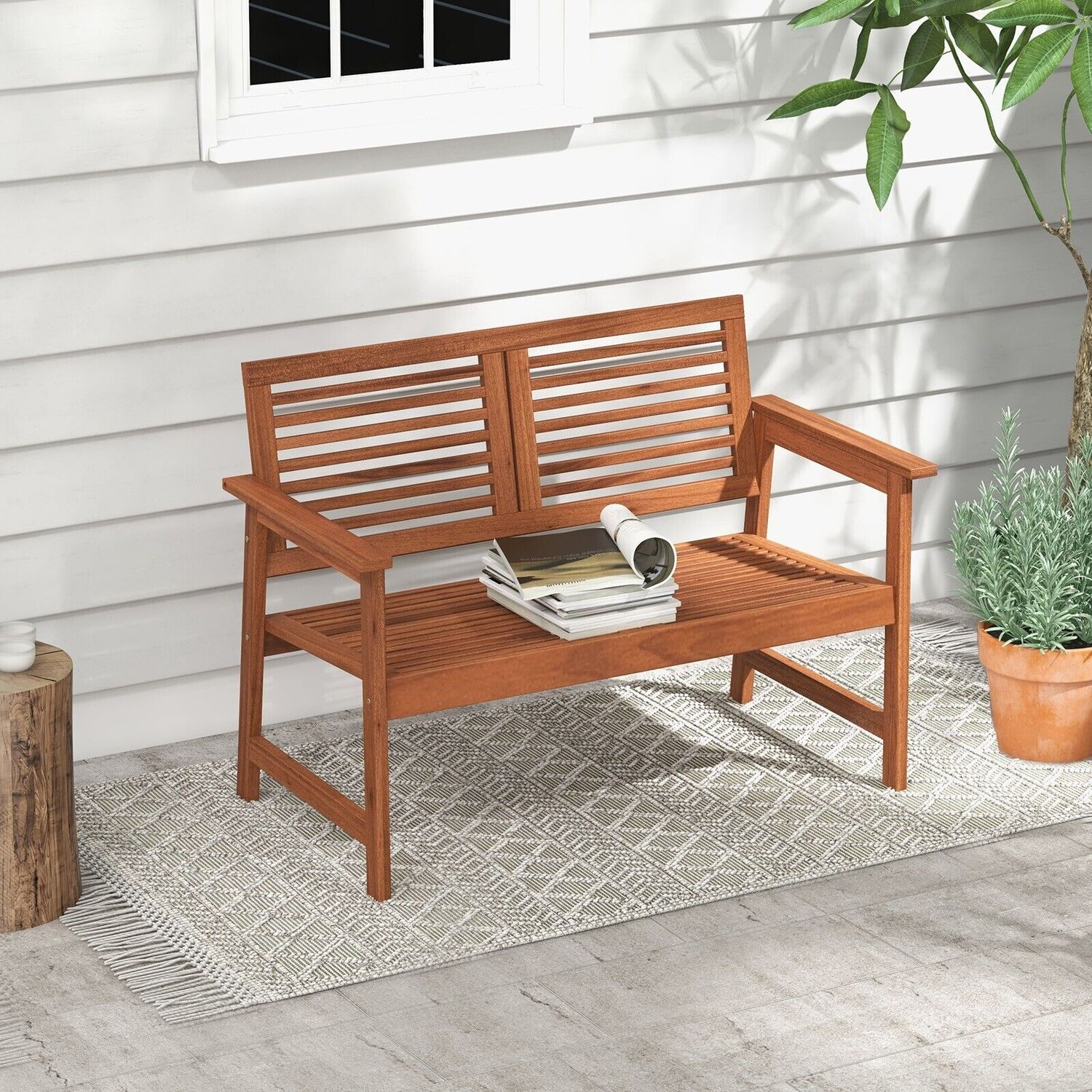 Garden Bench Patio Lounger Loveseat - Brown