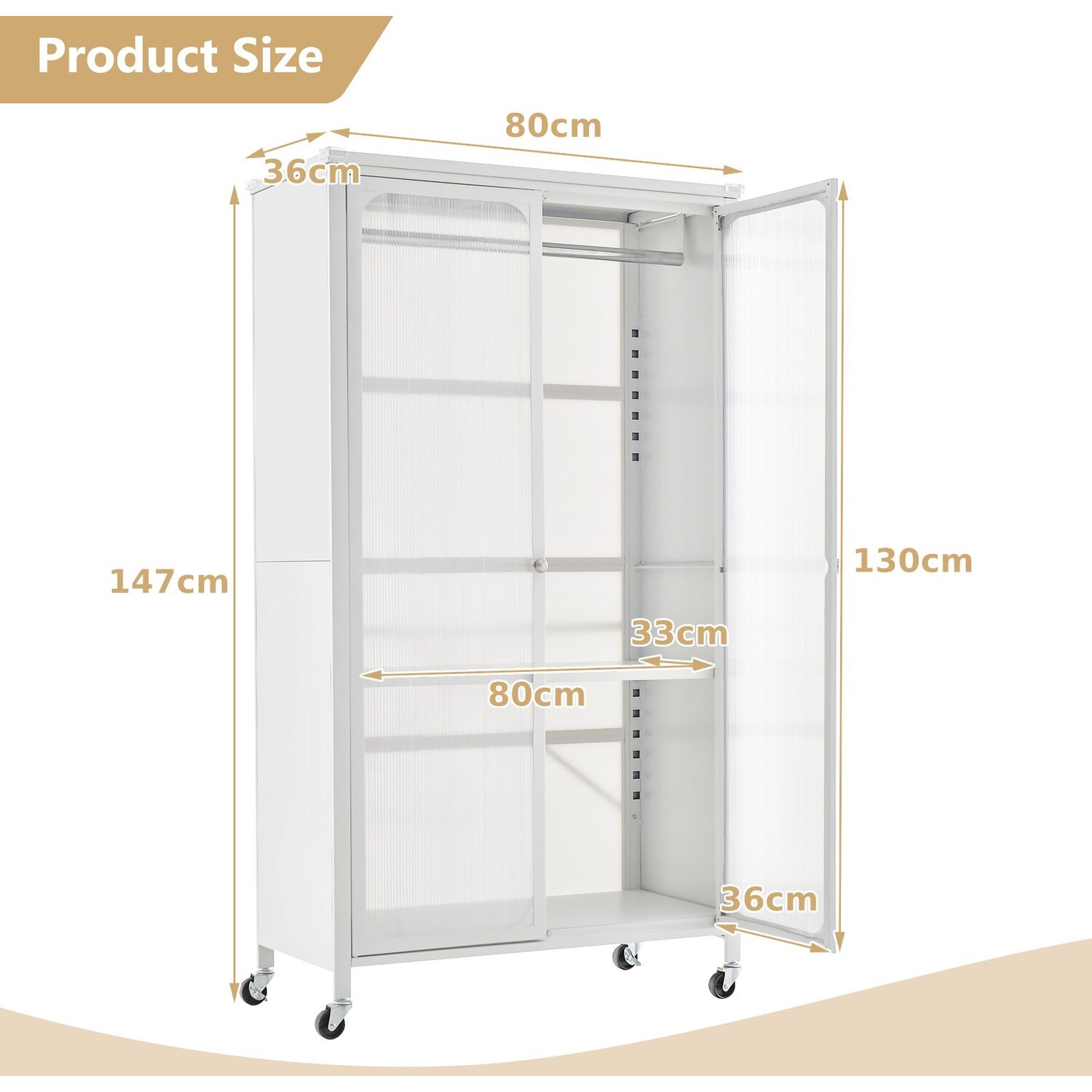 Mobile Metal Wardrobe Armoire Closet - White