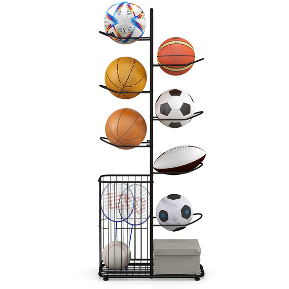 Portable Basketball Rack 7-Tier Basketball Ball Storage Rack