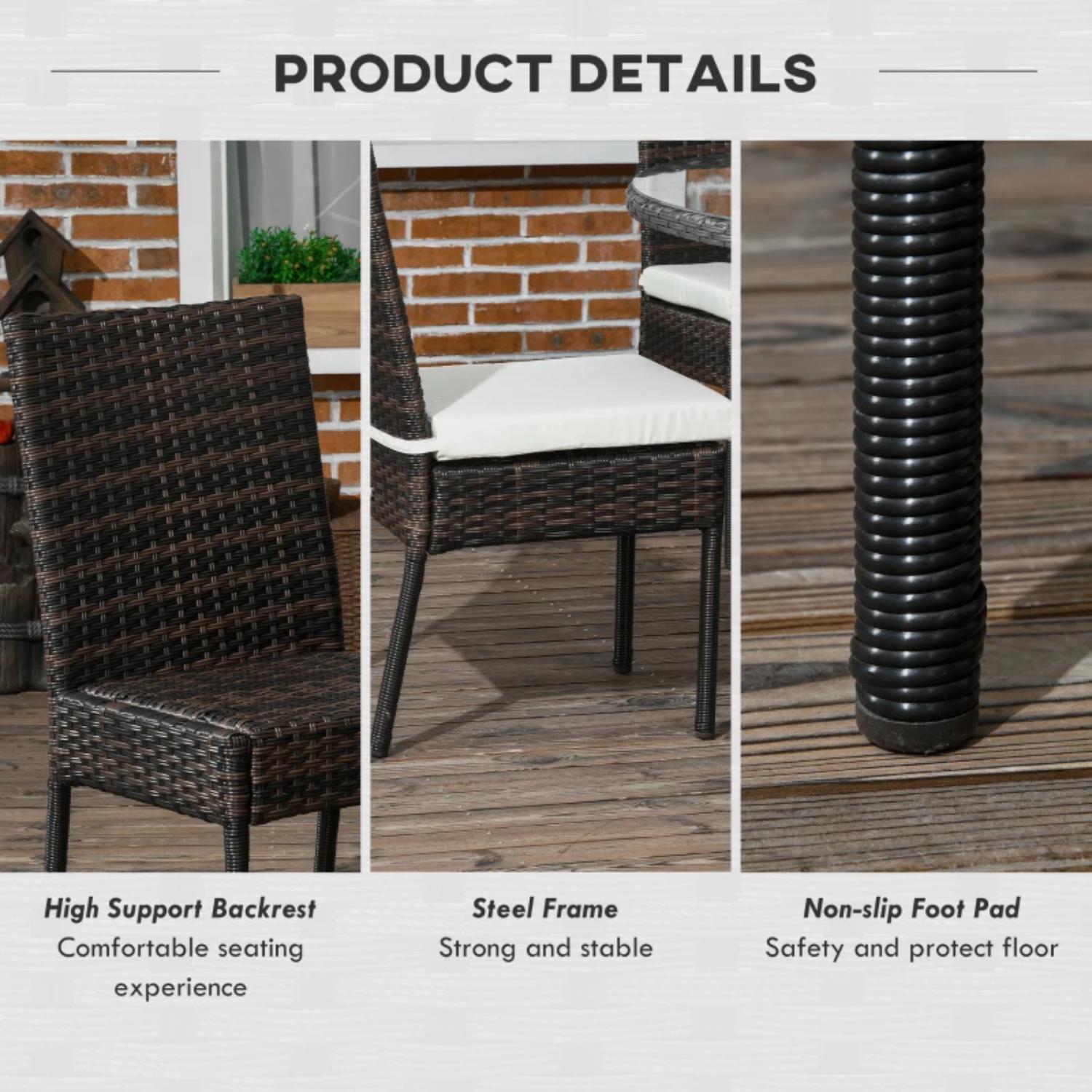 Set Of Four Rattan Garden Chairs - Brown