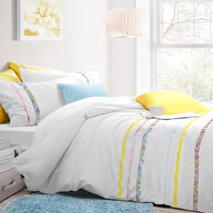 Floral Ruched Duvet Cover and Pillowcase Set