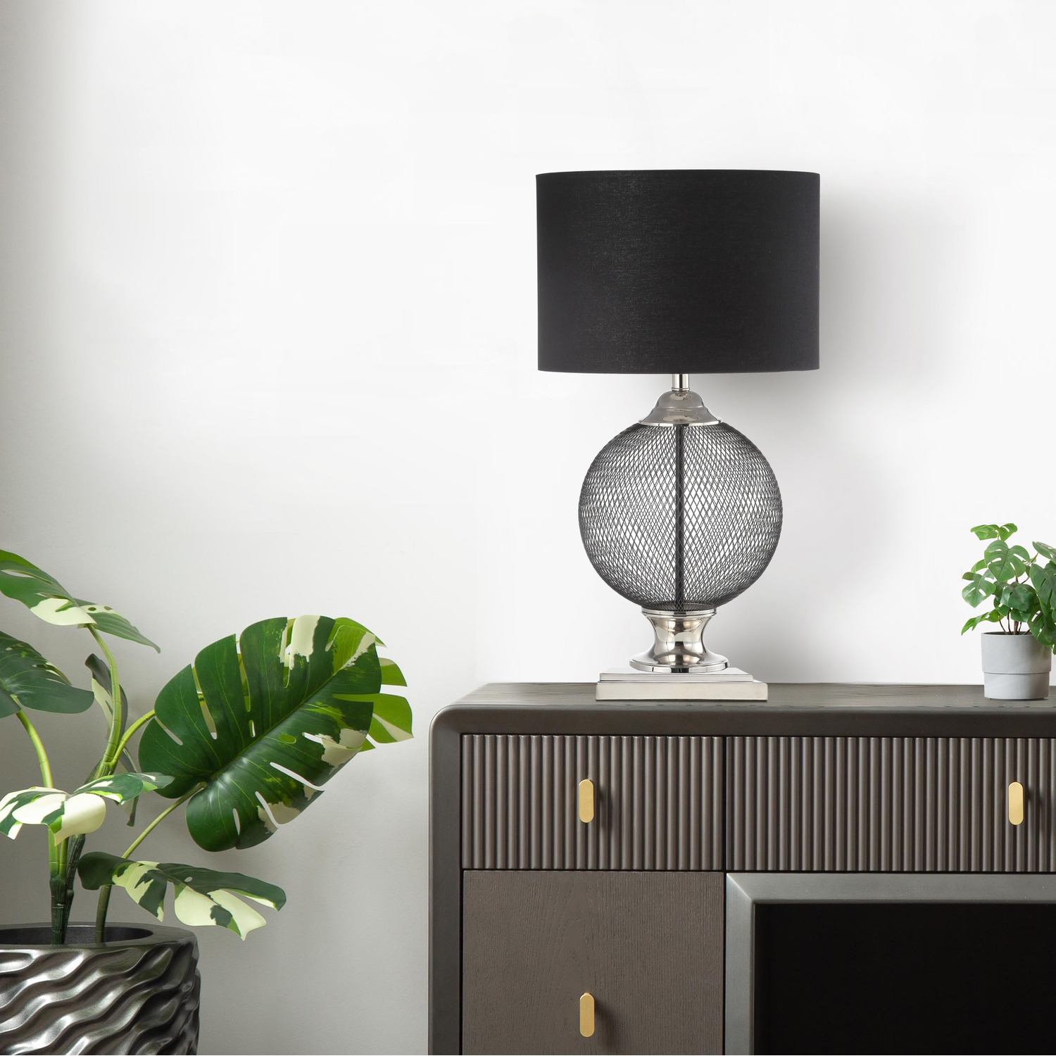 Wire Luxury Bedside Table Lamp - Black Metal Linen