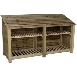Double Bay Wooden Log Store With Kindling Shelf