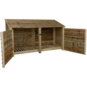 Double Bay Wooden Log Store With Doors