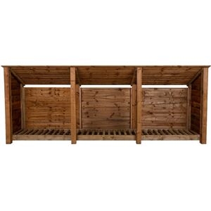 Triple Bay Wooden Log Store With Reverse Roof