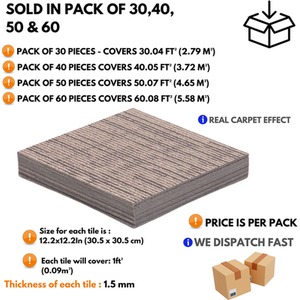 Beige / 30 Self Adhesive Vinyl Floor Tiles Faux Carpet Effect shot 5724653