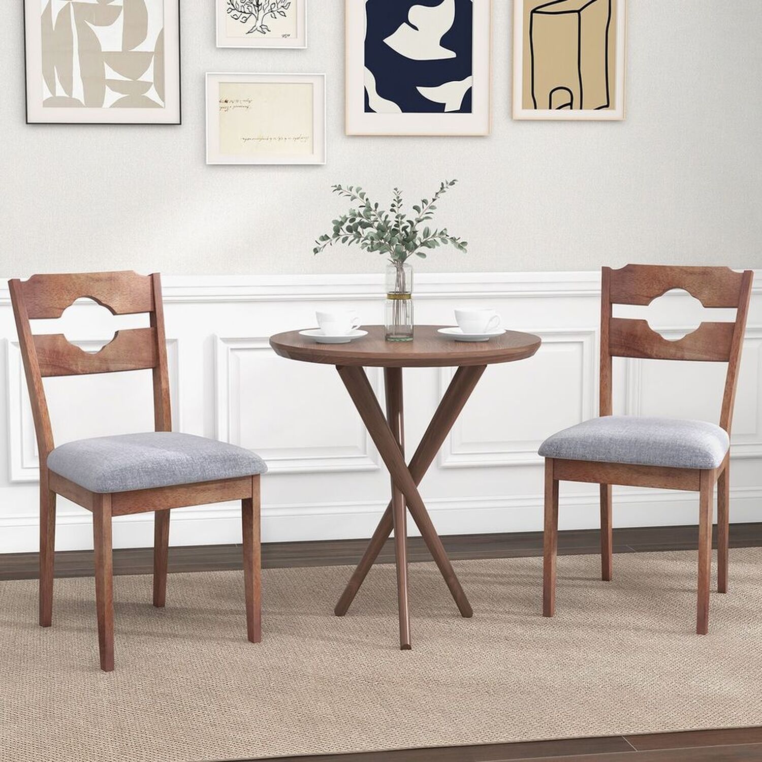 2pcs Fabric Upholstered Kitchen Dining Chairs - Brown