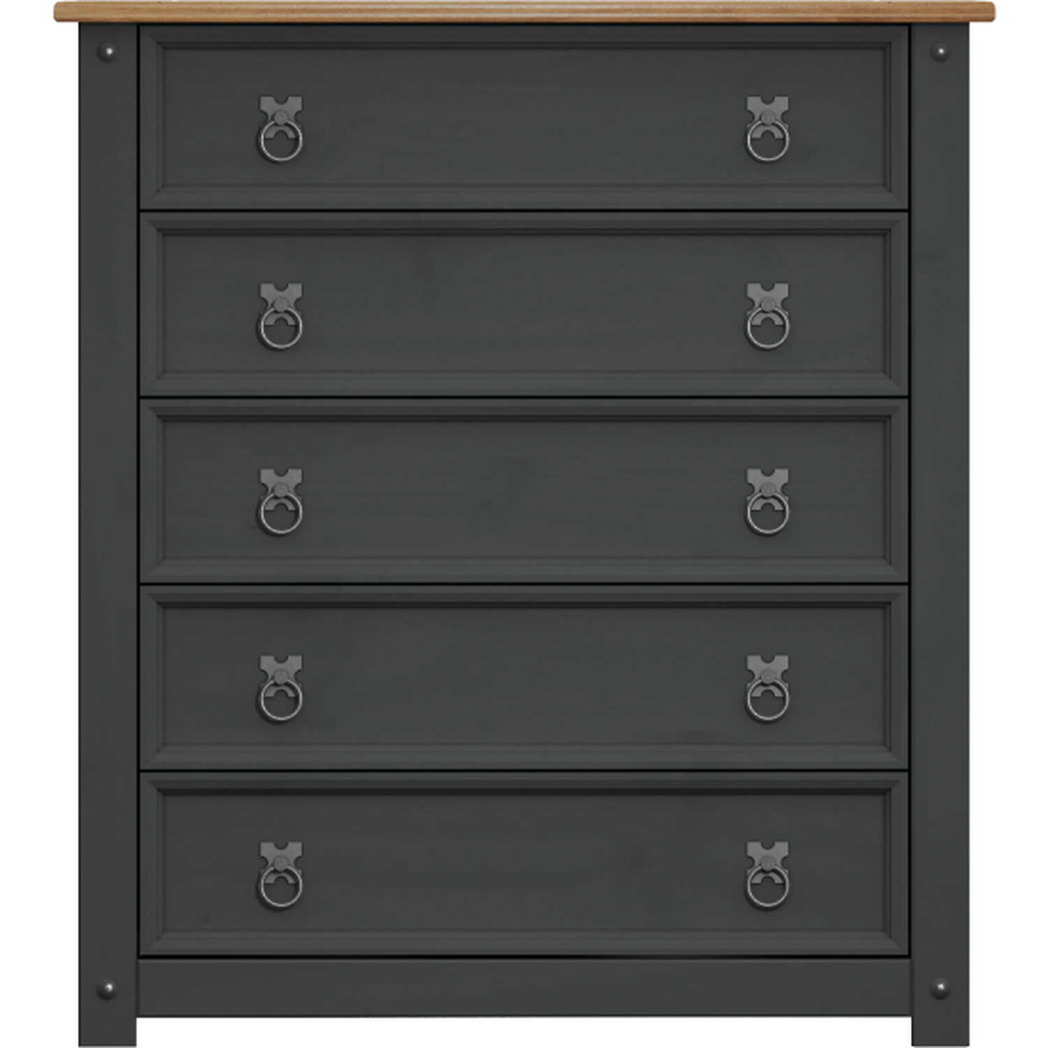 Corona Small 5 Drawer Chest Of Drawers Solid Wood Pine Wooden Bedroom - Distressed Charcoal Wax