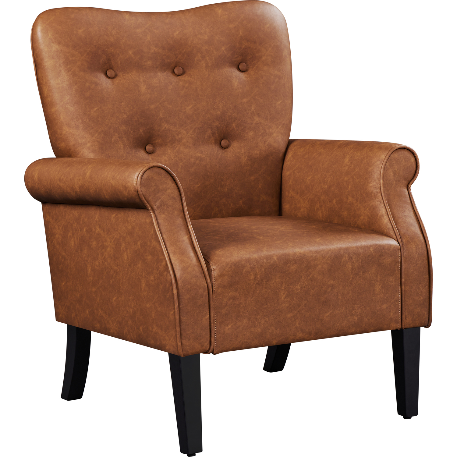 Mid-century Modern Faux Leather Accent Chair With Roll Arms - Retro Brown