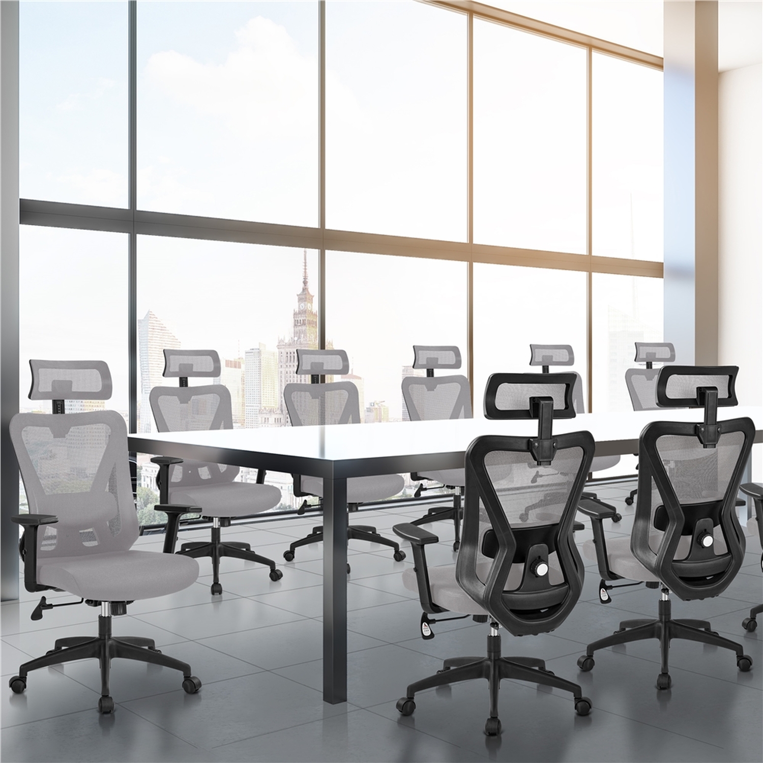 High Back Mesh Office Chair Ergonomic Design - Light Grey
