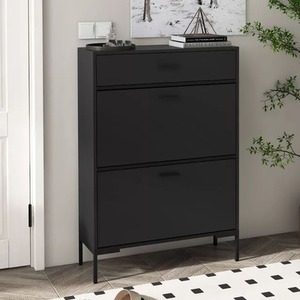 Black Shoe Storage Cupboard with 2 Flip Doors and Sliding out Drawer