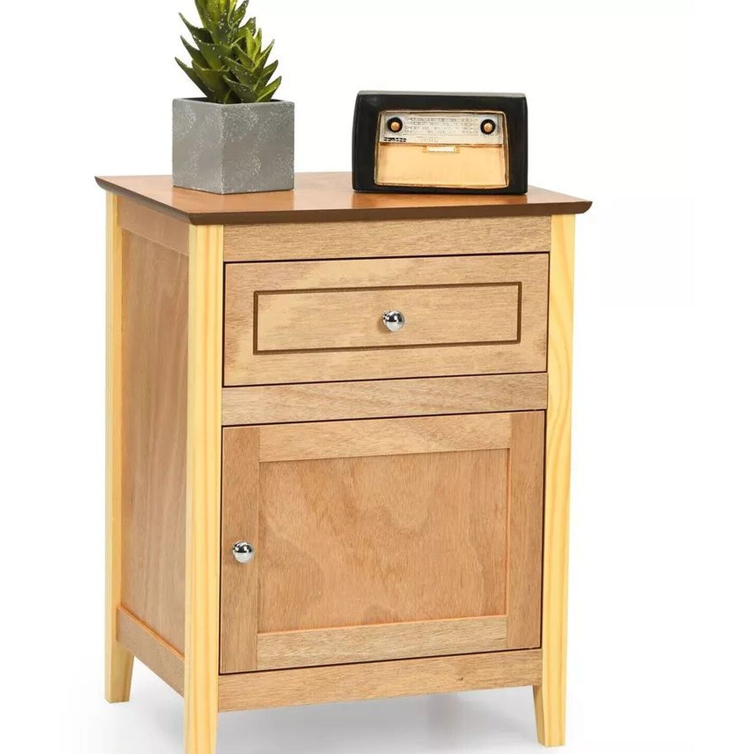 Solid Wood Bedside Table With Storage - Natural