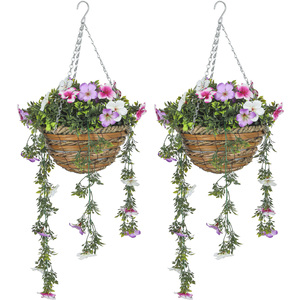 HOMCOM Set of 2 Artificial Plants Azalea Flowers for Decor