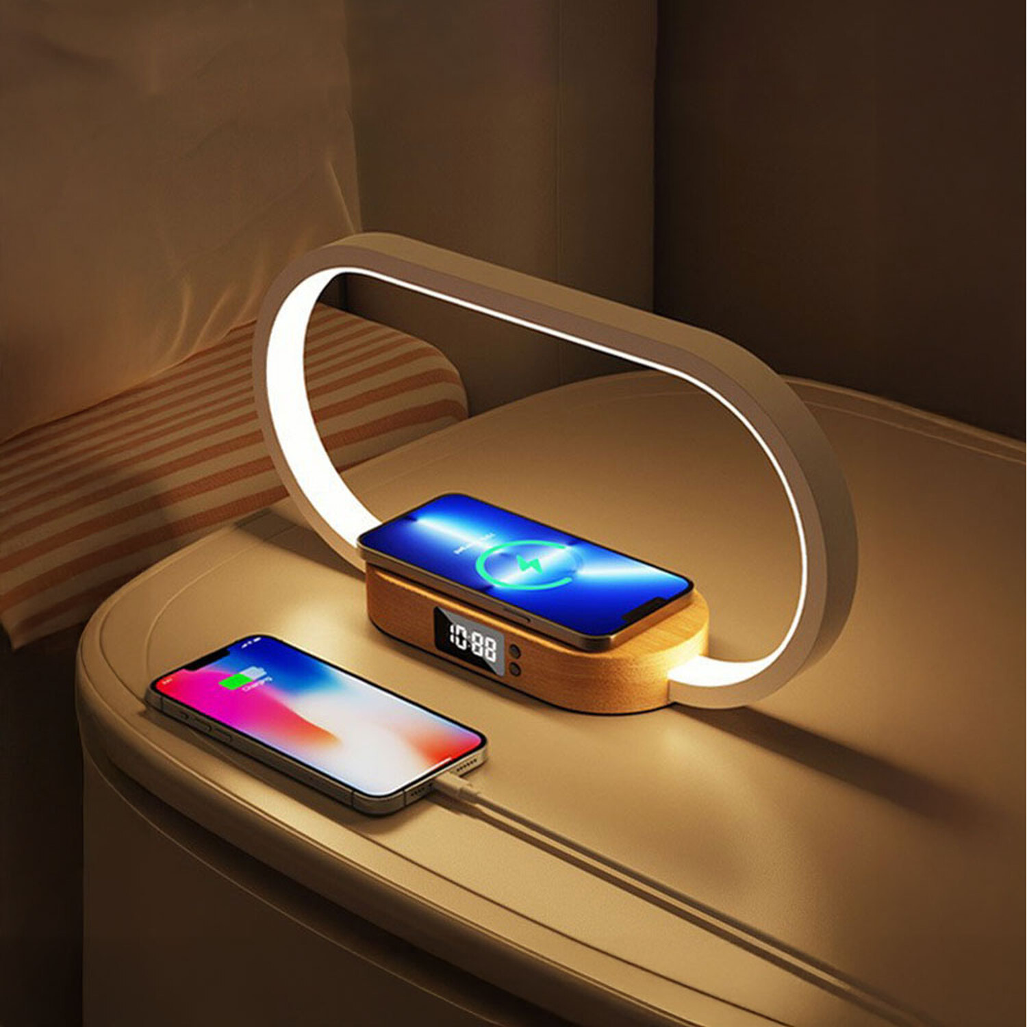 Dimmable LED Table Lamp with Wireless Charger - White