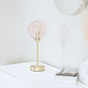 Frenchie Pink Tinted Glass Globe Gold Stem Table Lamp