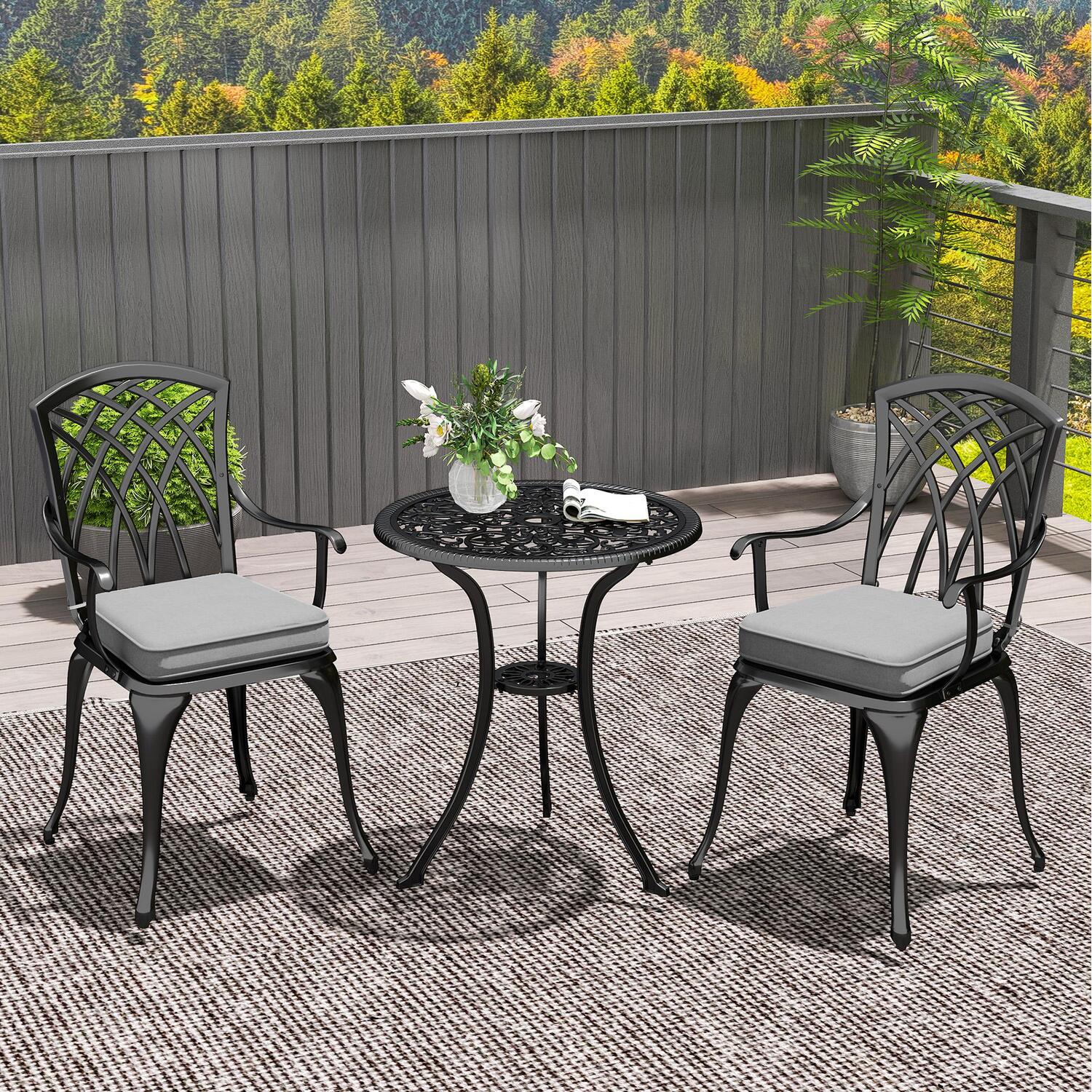 Outsunny 3 Piece Cast Aluminium Garden Bistro Set - Black