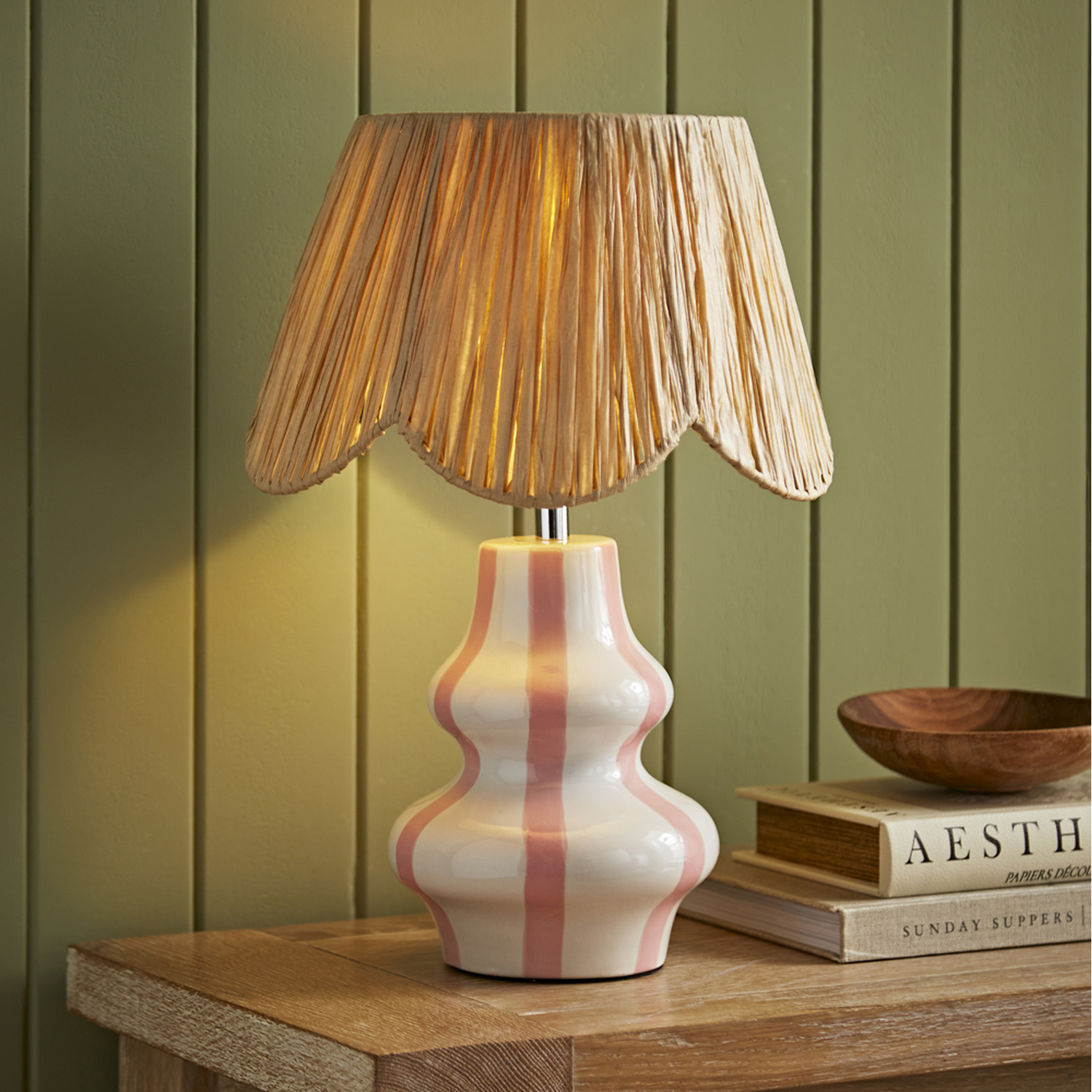 Perrie Ceramic Table Lamp with Scallop Shade - Pink / Yes
