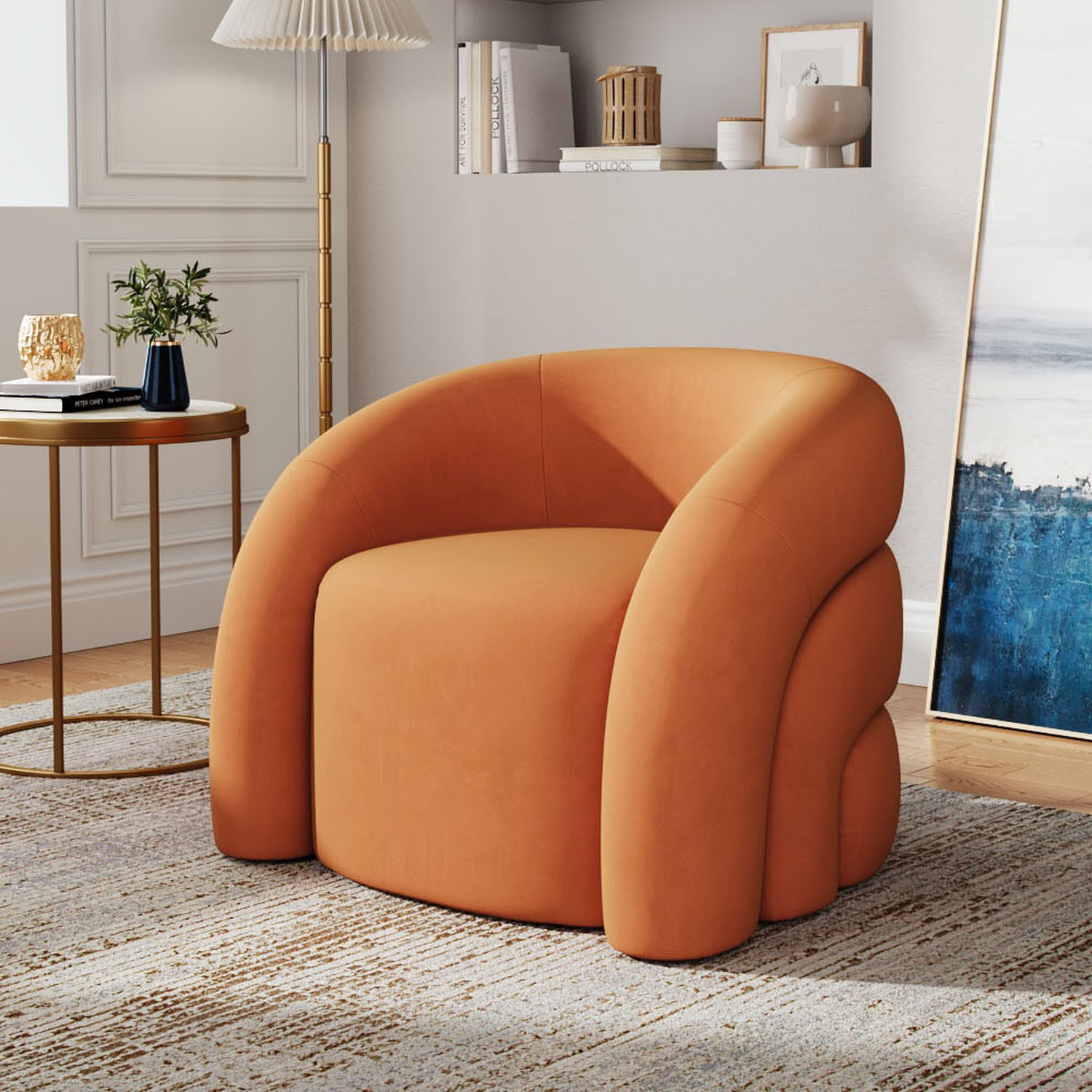Upholstered Curved Snug Accent Chair - Orange