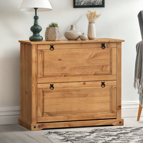 Corona 2 Shelf Shoe Rack Chest Wooden Pine