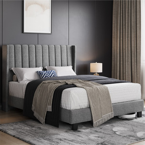 Light Grey / King Yaheetech Upholstered Bed Frame with Channel Tufted Headboard shot 8473342