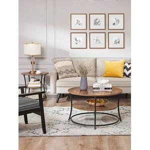 VASAGLE Rustic Side Table with 2 Shelves