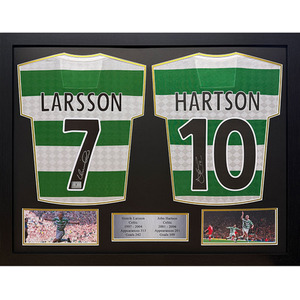 Henrik Larsson and John Hartson Signed and Framed Celtic Shirts Display