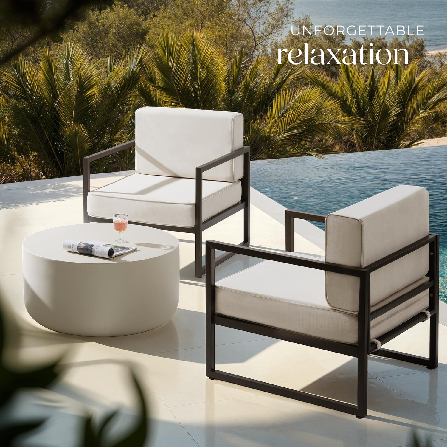Garden Chair Comosa - Padding Water-repellent Covers Steel Frame - Beige 2