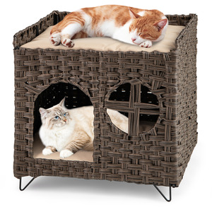 Foldable 2-tier Rattan Cat House