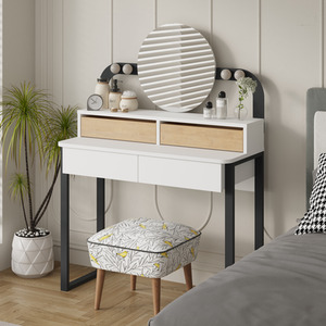 Lora 4 Drawer Dressing Table with Mirror Vanity Desk with Metal Legs