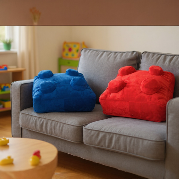 Bullding Brick Cushion Square Double Pack Red And Blue