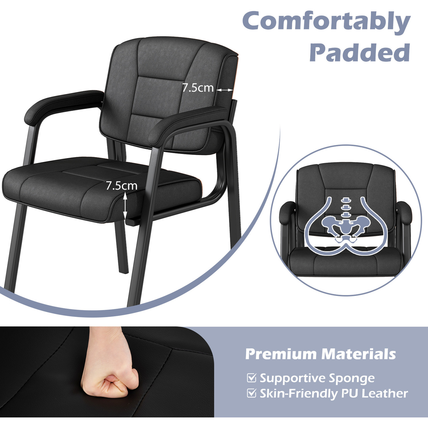 Set Of 2 Modern Office Desk Chairs - Black