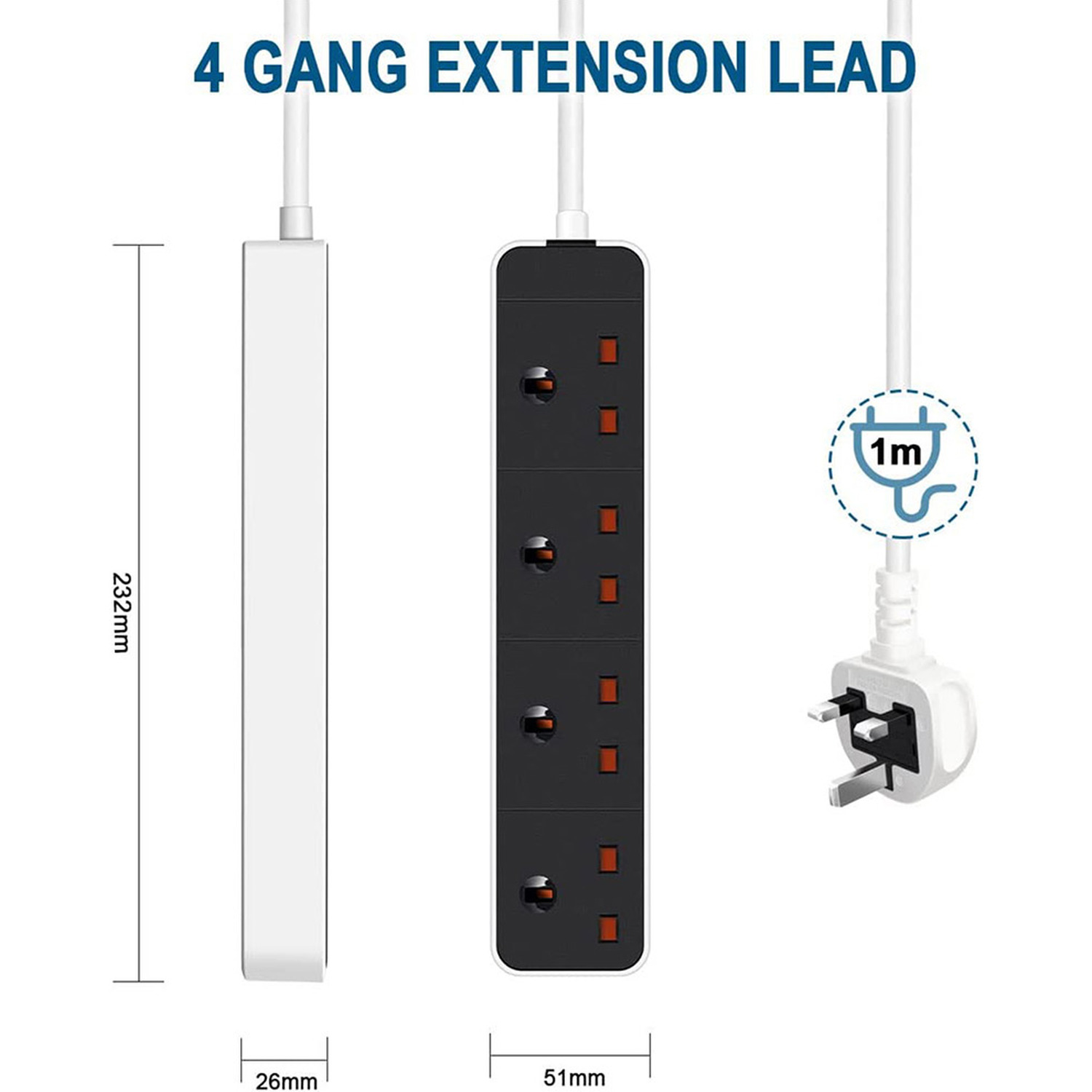 4 Way Extension Lead with UK Plug