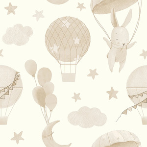 High Flying Bunny Wallpaper in Neutrals