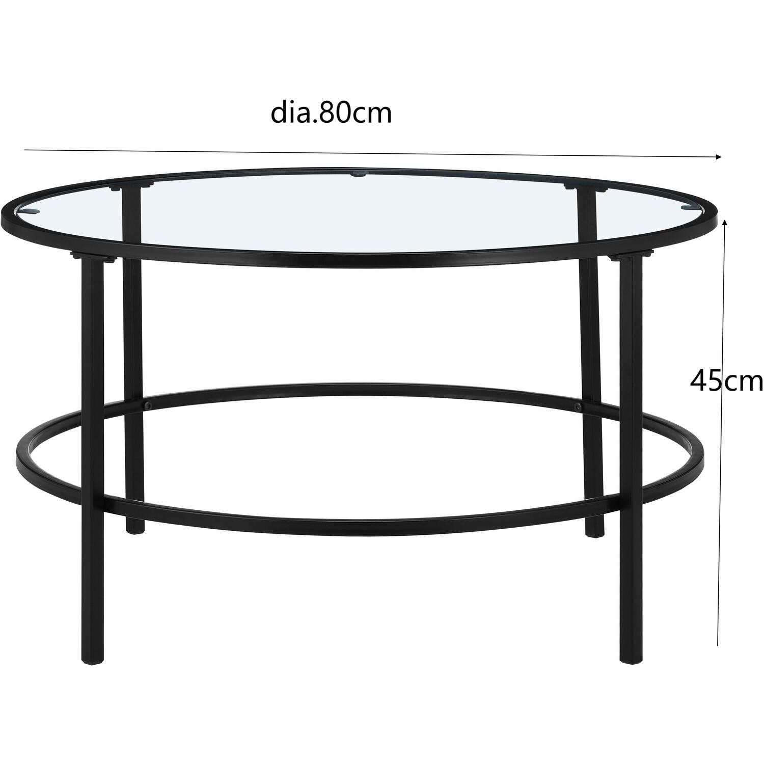 Round Coffee Table With Tempered Glass Top - Black