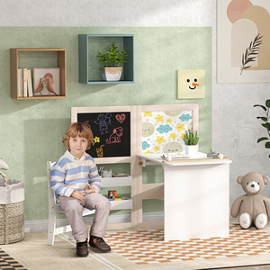 AIYAPLAY 3 in 1 Kids Table and Chair Set with Whiteboard Blackboard