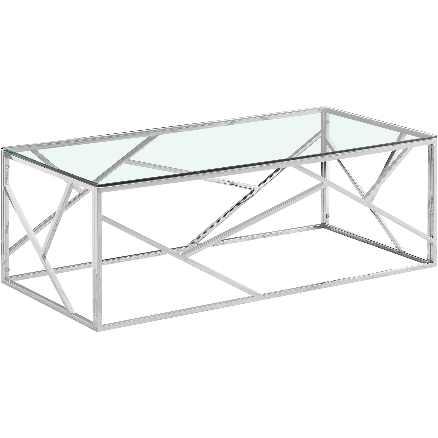 Glass And Metal Rectangular Coffee Table - Silver