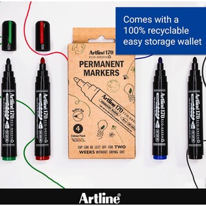 Artline Eco-Green Permanent Marker Dry Safe Pack of 4  - Bullet nib